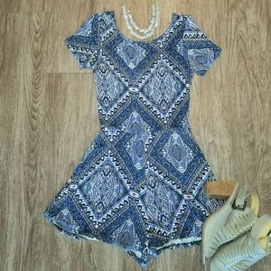 ROMPER Blue Tribal Print Sinched Waist